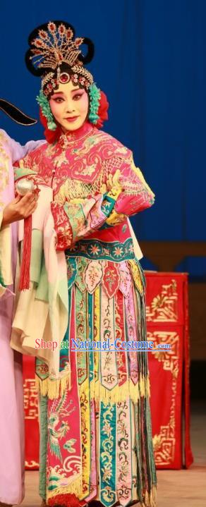 Chinese Beijing Opera Actress Goddess Ling Bo Apparels Costumes and Headdress Hongqiao with the Pearl Traditional Peking Opera Hua Tan Dress Garment