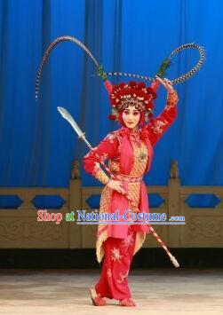 Chinese Beijing Opera Martial Female Armor Apparels Costumes and Headdress Hongqiao with the Pearl Traditional Peking Opera Wudan Dress Garment