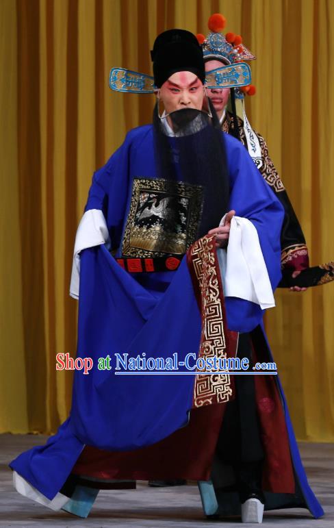 Fa Men Temple Chinese Peking Opera Magistrate Garment Costumes and Headwear Beijing Opera Elderly Male Apparels Official Zhao Lian Clothing