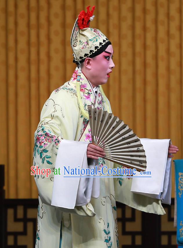 Fa Men Temple Chinese Peking Opera Scholar Fu Peng Garment Costumes and Headwear Beijing Opera Xiaosheng Apparels Young Man Clothing