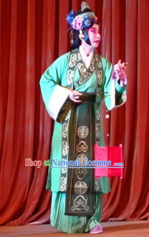 Chinese Beijing Opera Young Female Apparels Costumes and Headdress Qing Si Hen Traditional Peking Opera Country Woman Han Ruyu Dress Garment