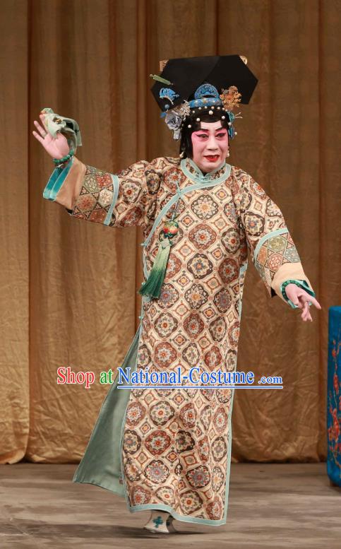 Chinese Beijing Opera Actress Han Cuizhu Apparels Costumes and Headdress Mei Yu Pei Traditional Peking Opera Hua Tan Qing Dynasty Woman Dress Garment