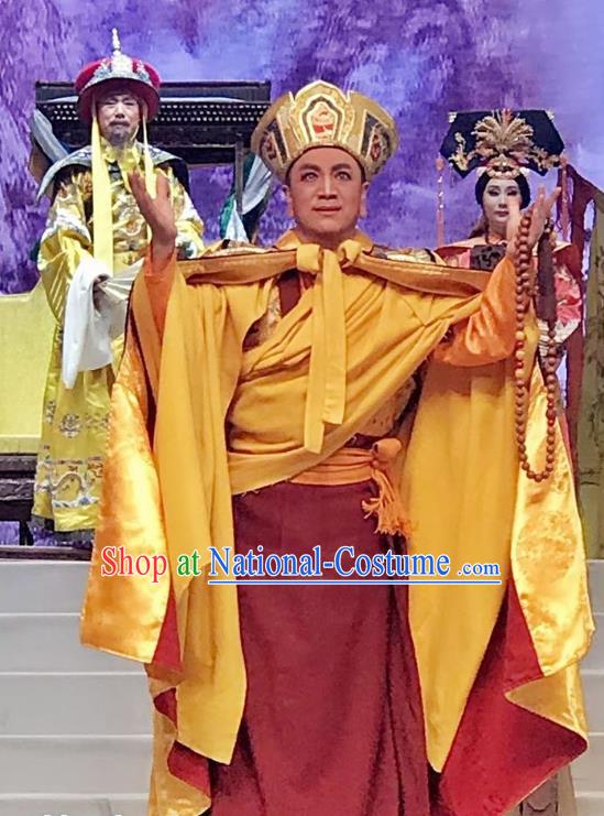 Sixth Panchen Chinese Bangzi Opera Monk Apparels Costumes and Headpieces Traditional Hebei Clapper Opera Young Male Garment Cassock Clothing