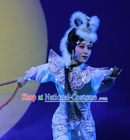 Chinese Hebei Clapper Opera Fairy Garment Costumes and Headdress The Legend of Tenjiku Traditional Bangzi Opera Actress Dress Diva Apparels