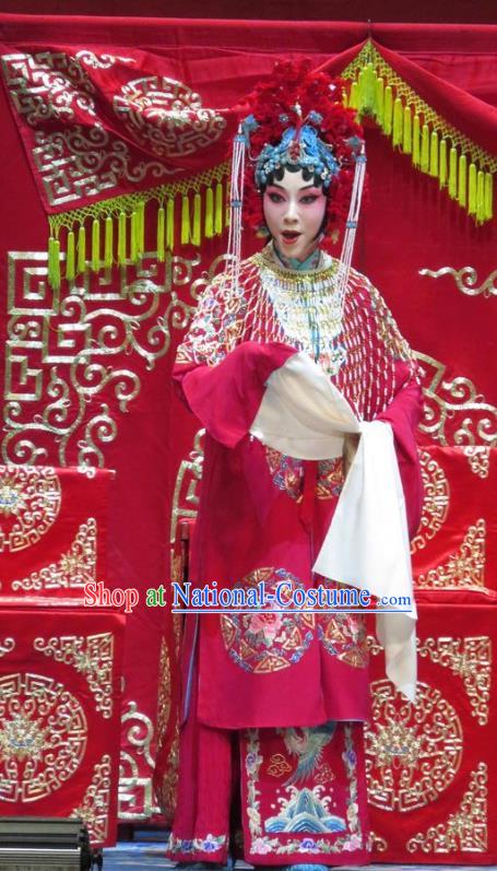 Chinese Hebei Clapper Opera Young Beauty Wedding Garment Costumes and Headdress Jin Yunu Traditional Bangzi Opera Hua Tan Red Dress Bride Apparels