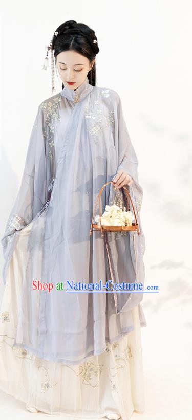 Chinese Ming Dynasty Young Lady Historical Costumes Traditional Apparels Ancient Patrician Woman Embroidered Hanfu Dress