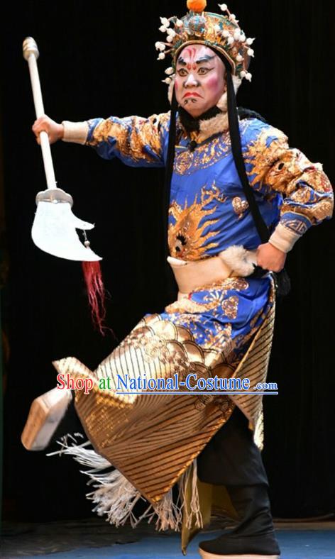 San Guan Dian Shuai Chinese Shanxi Opera Martial Male Apparels Costumes and Headpieces Traditional Jin Opera Warrior Garment General Xiao Tianzuo Clothing