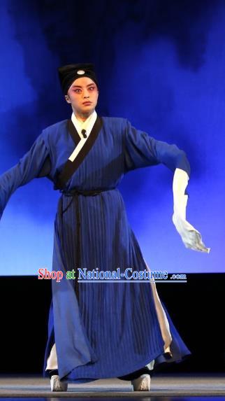 Lan Ke Mountain Chinese Shanxi Opera Woodcutter Apparels Costumes and Headpieces Traditional Jin Opera Scholar Zhu Maichen Garment Xiaosheng Clothing