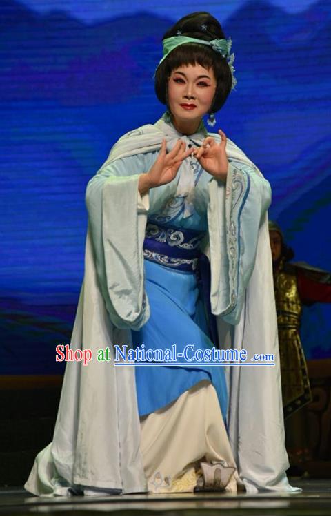 Chinese Jin Opera Country Woman Jie Zijuan Garment Costumes and Headdress Qing Ming Traditional Shanxi Opera Diva Apparels Actress Dress