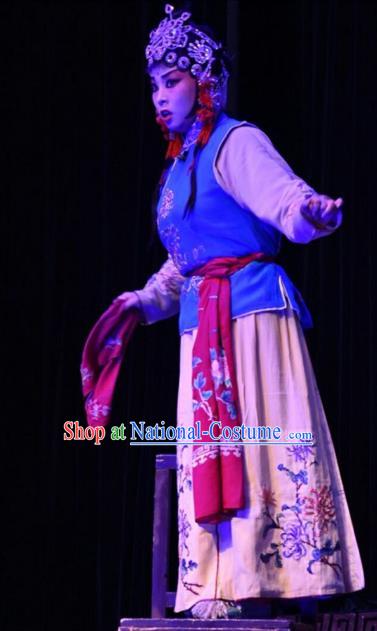 Chinese Jin Opera Young Lady Garment Costumes and Headdress Cha Ping Ji Traditional Shanxi Opera Xiaodan Apparels Servant Girl Chun Hong Dress