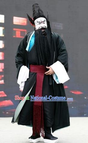 Shuang Luo Shan Chinese Shanxi Opera Bully Xu Neng Apparels Costumes and Headpieces Traditional Jin Opera Robber Garment Bandit Clothing