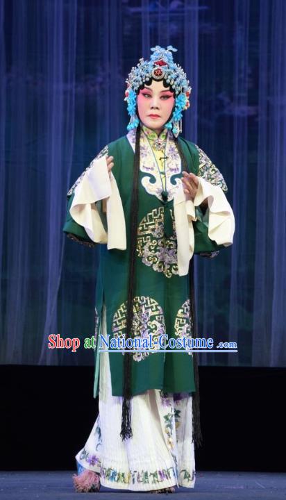 Chinese Jin Opera Young Mistress Garment Costumes and Headdress Mu Guiying Command Traditional Shanxi Opera Actress Apparels Diva Green Dress