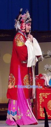 Chinese Henan Opera Young Beauty Dou Qiaojie Garment Costumes and Headdress Pao Bian Jing Traditional Qu Opera Actress Apparels Diva Red Dress