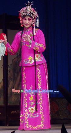 Chinese Henan Opera Young Beauty Garment Costumes and Headdress Pao Bian Jing Traditional Qu Opera Actress Dou Qiaojie Apparels Hua Tan Rosy Dress