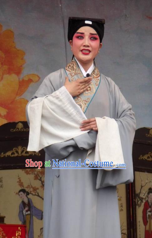 Feng Xue Pei Chinese Qu Opera Scholar Qian Qing Apparels Costumes and Headpieces Traditional Henan Opera Xiaosheng Garment Young Man Clothing