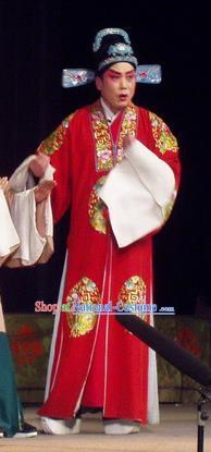 The Romance of Hairpin Chinese Qu Opera Scholar Apparels Costumes and Headpieces Traditional Henan Opera Young Male Garment Bridegroom Wang Shipeng Clothing