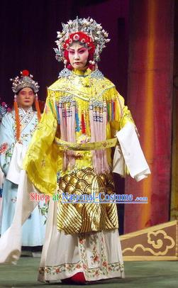 Chinese Henan Opera Imperial Consort Wu Hui Garment Costumes and Headdress Jiu Ling Jiu Zhu Traditional Qu Opera Actress Apparels Young Beauty Dress