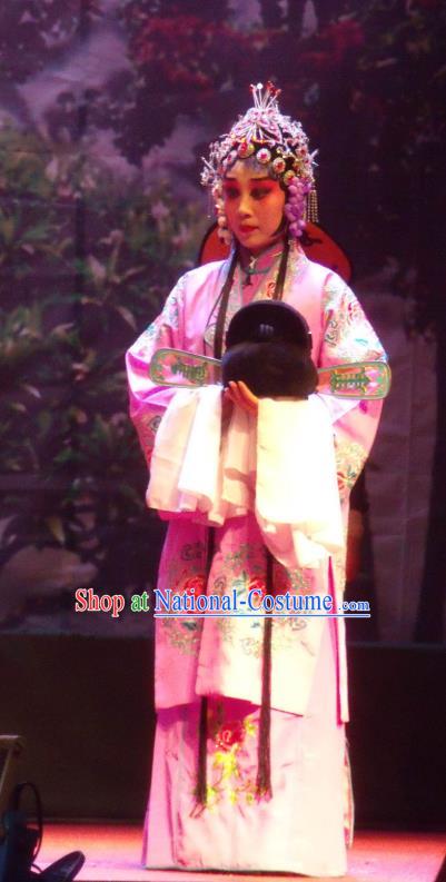 Chinese Henan Opera Hua Tan Garment Costumes and Headdress Cao Duan Huan Xiang Traditional Qu Opera Actress Apparels Diva Pink Dress