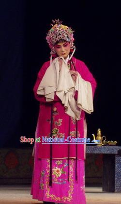 Chinese Henan Opera Young Lady Garment Costumes and Headdress The Romance of Hairpin Traditional Qu Opera Hua Tan Apparels Actress Qian Yulian Rosy Dress