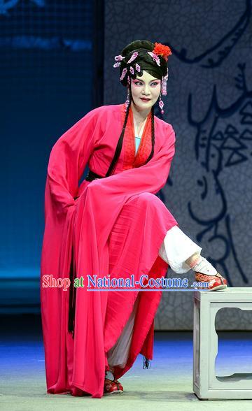 Chinese Han Opera Actress Pan Jinlian Garment Jin Lian Costumes and Headdress Traditional Hubei Hanchu Opera Diva Apparels Young Mistress Red Dress