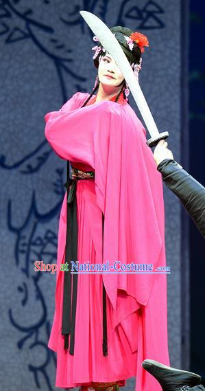 Chinese Han Opera Actress Pan Jinlian Garment Jin Lian Costumes and Headdress Traditional Hubei Hanchu Opera Diva Apparels Young Mistress Red Dress