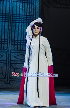 Chinese Han Opera Distress Woman Garment Jin Lian Costumes and Headdress Traditional Hubei Hanchu Opera Young Female Apparels Diva Pan Jinlian Dress