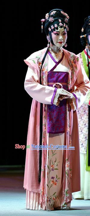 Chinese Han Opera Young Mistress Chun Mei Garment Jin Lian Costumes and Headdress Traditional Hubei Hanchu Opera Actress Apparels Dress