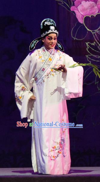 The Peony Pavilion Chinese Guangdong Opera Scholar Liu Mengmei Apparels Costumes and Headpieces Traditional Cantonese Opera Xiaosheng Garment Niche Clothing