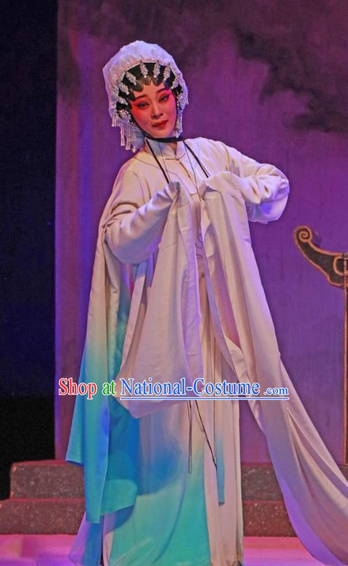 Chinese Cantonese Opera Tsing Yi Garment The Peony Pavilion Costumes and Headdress Traditional Guangdong Opera Distress Maiden Apparels Diva Du Liniang Dress