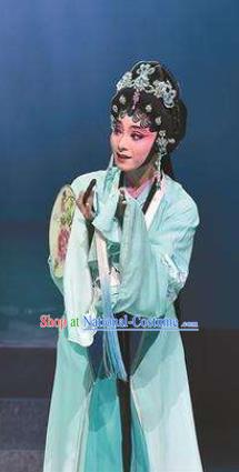 Chinese Cantonese Opera Xiaodan Xiao Qing Garment The Fairy Tale of White Snake Costumes and Headdress Traditional Guangdong Opera Young Lady Apparels Blue Dress