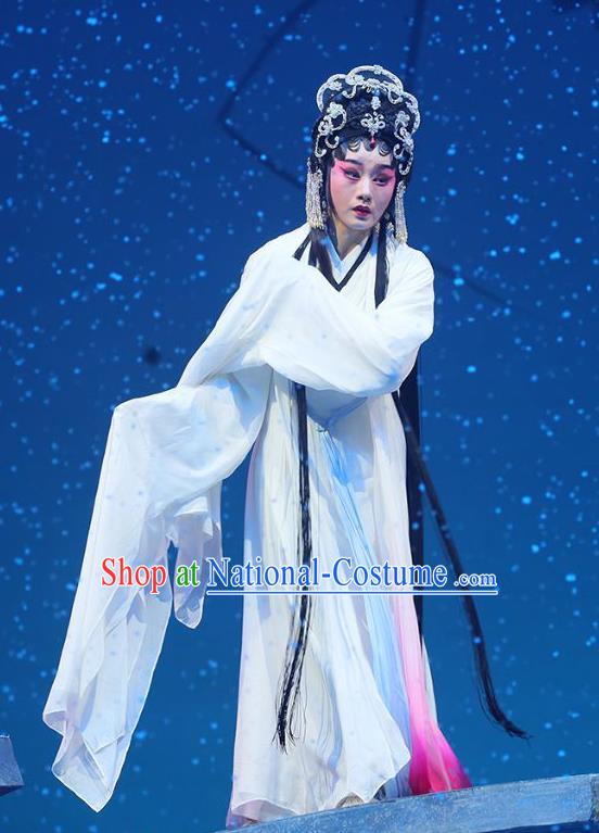 Chinese Cantonese Opera Young Woman Garment The Fairy Tale of White Snake Costumes and Headdress Traditional Guangdong Opera Hua Tan Apparels Diva Bai Suzhen Dress