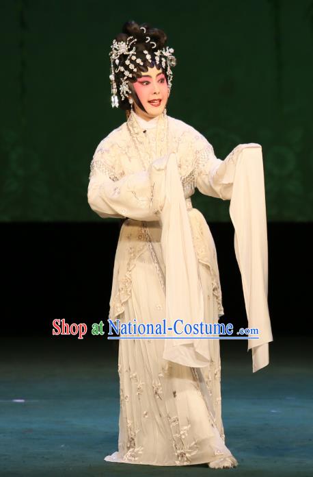 Chinese Cantonese Opera Young Mistress Garment The Fairy Tale of White Snake Costumes and Headdress Traditional Guangdong Opera Hua Tan Apparels Bai Suzhen Dress