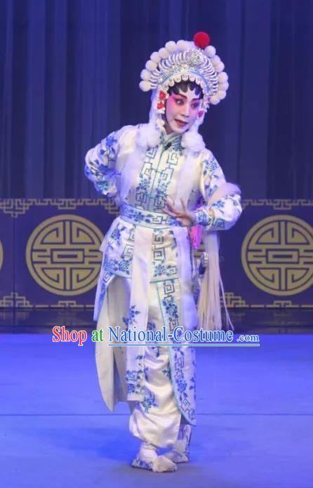 Chinese Cantonese Opera Wudan Garment The Fairy Tale of White Snake Xiao Qing Costumes and Headdress Traditional Guangdong Opera Bai Suzhen Apparels Martial Female Dress