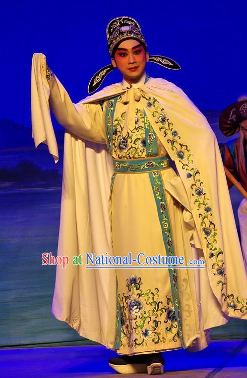 Chinese Guangdong Opera Envoy Apparels Costumes and Headpieces Traditional Cantonese Opera Young Male Garment Xiaosheng Fan Li Clothing