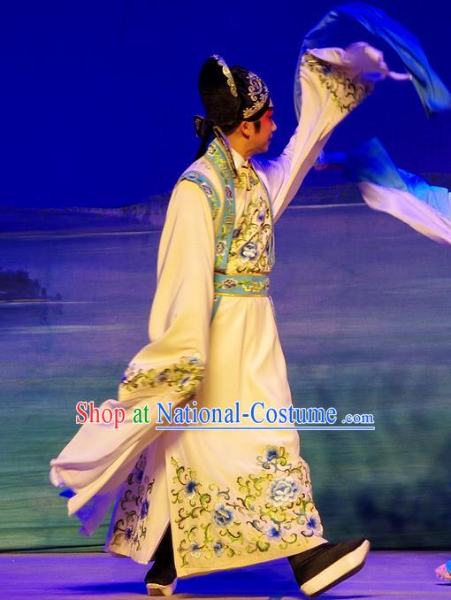 Chinese Guangdong Opera Envoy Apparels Costumes and Headpieces Traditional Cantonese Opera Young Male Garment Xiaosheng Fan Li Clothing