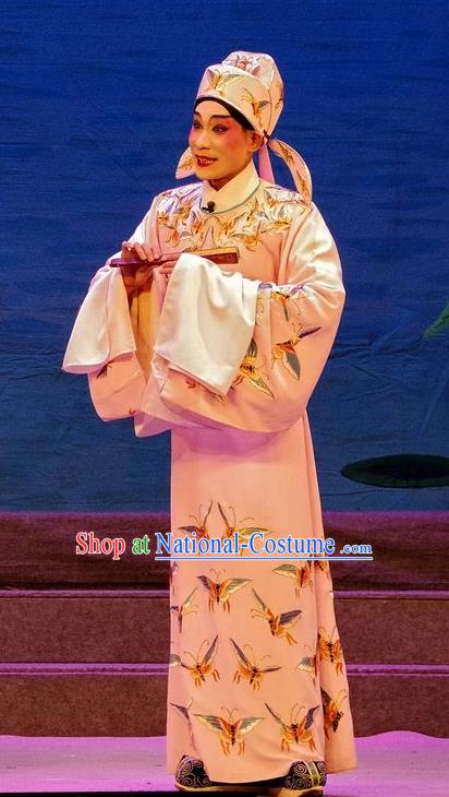 Qian Tang Su Xiaoxiao Chinese Guangdong Opera Xiaosheng Apparels Costumes and Headpieces Traditional Cantonese Opera Young Male Garment Scholar Ruan Yu Clothing