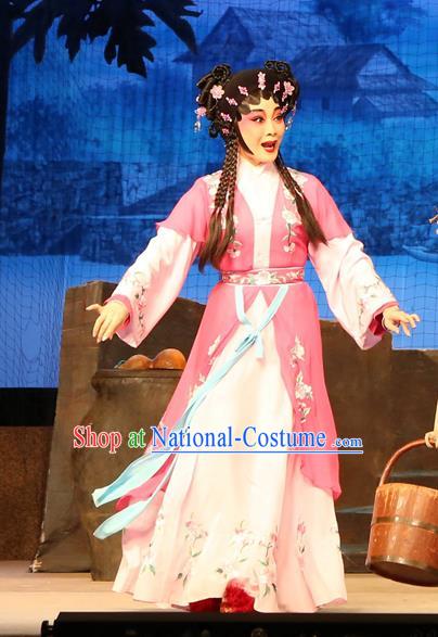 Chinese Cantonese Opera Young Lady Garment Legend of Lun Wenxu Costumes and Headdress Traditional Guangdong Opera Servant Girl Apparels Xiaodan A Xiu Dress