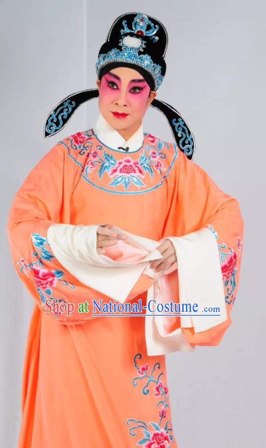 Story of the Violet Hairpin Chinese Guangdong Opera Niche Li Yi Apparels Costumes and Headpieces Traditional Cantonese Opera Scholar Garment Xiaosheng Orange Clothing