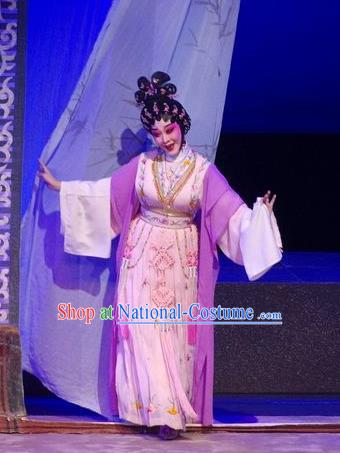 Chinese Cantonese Opera Actress Huo Xiaoyu Garment Story of the Violet Hairpin Costumes and Headdress Traditional Guangdong Opera Young Beauty Apparels Diva Dress