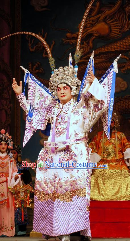 Dian Man Gong Zhu Gan Fu Ma Chinese Guangdong Opera General Meng Feixiong Apparels Costumes and Headpieces Traditional Cantonese Opera Commander Garment Kao Clothing