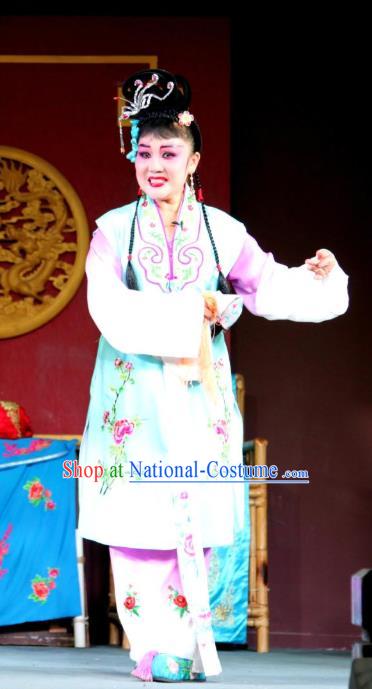 Chinese Sichuan Opera Highlights Servant Girl Garment Costumes and Headdress Feng Yi Pavilion Traditional Peking Opera Xiaodan Dress Young Lady Apparels