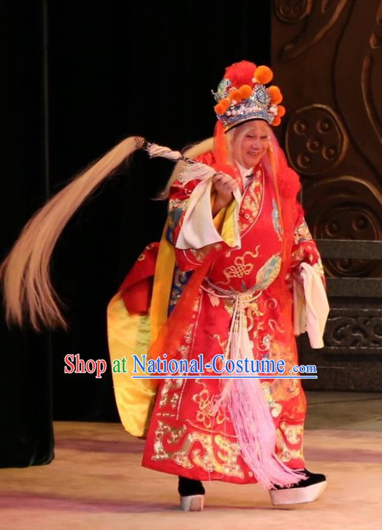 Yu Huang Deng Dian Chinese Guangdong Opera Elderly Male Apparels Costumes and Headwear Traditional Cantonese Opera Garment Eunuch Clothing