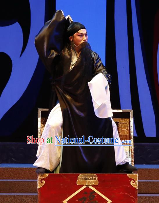 Chinese Guangdong Opera Scholar Fan Zhongyu Apparels Costumes and Headwear Traditional Cantonese Opera Elderly Male Garment Clothing