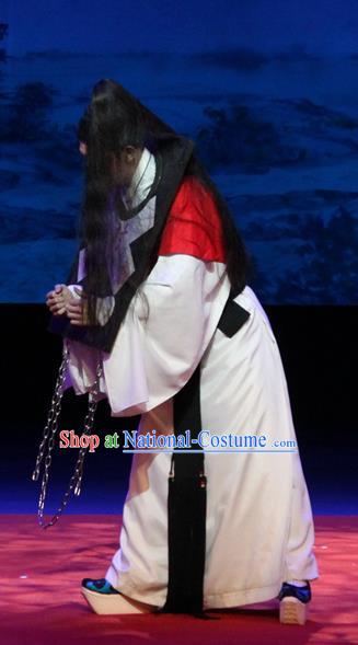 Escape from Banishment Chinese Guangdong Opera Distress Male Apparels Costumes and Headwear Traditional Cantonese Opera Garment Prisoner He Wenxiu Clothing