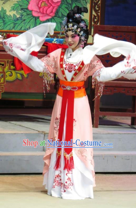 Chinese Cantonese Opera Young Beauty Garment The Strange Stories Costumes and Headdress Traditional Guangdong Opera Hua Tan Apparels Diva Xiao Cui Dress