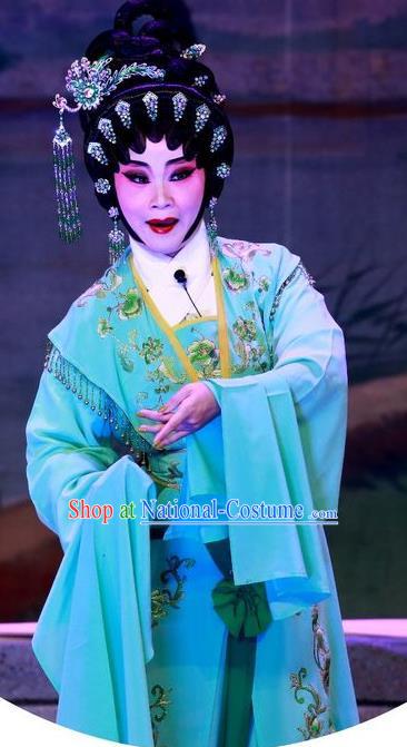 Chinese Cantonese Opera Diva Su Yugui Garment Escape from Banishment Costumes and Headdress Traditional Guangdong Opera Actress Apparels Young Mistress Green Dress