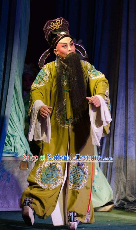 Chinese Guangdong Opera Elderly Male Apparels Costumes and Headwear Traditional Cantonese Opera Old Gentleman Garment Laosheng Clothing