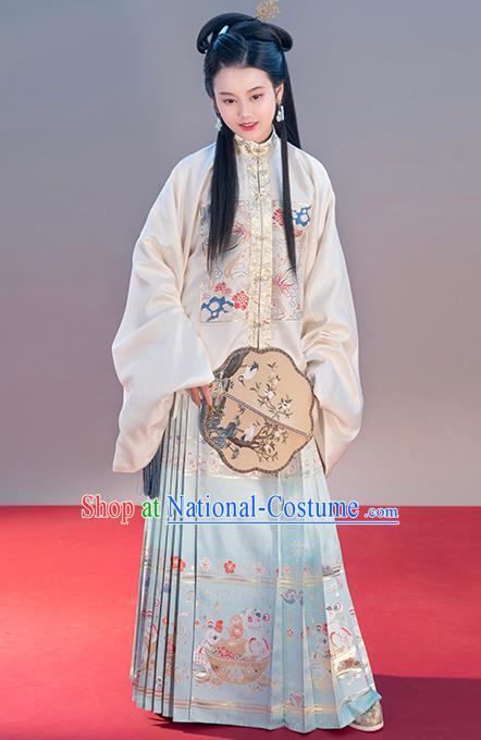 Chinese Traditional Ming Dynasty Patrician Female Apparels Ancient Nobility Lady Hanfu Dress Blouse and Skirt Historical Costumes Complete Set