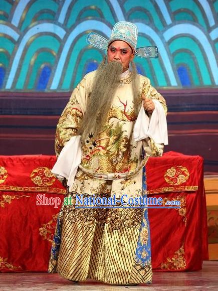 Feng Guan Meng Chinese Guangdong Opera Official Li Yuanshun Apparels Costumes and Headwear Traditional Cantonese Opera Laosheng Garment Elderly Male Clothing