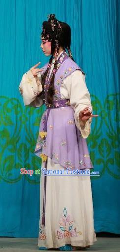 Chinese Cantonese Opera Xiaodan Garment San Kan Yu Mei Costumes and Headdress Traditional Guangdong Opera Young Lady Apparels Servant Girl Lilac Dress